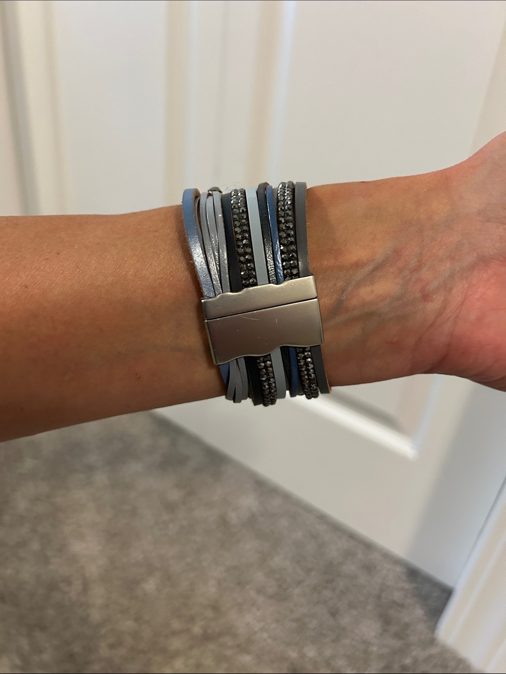 Multi-Row Metallic Gray Wrap Bracelet with Crystals - Picture 4 of 5